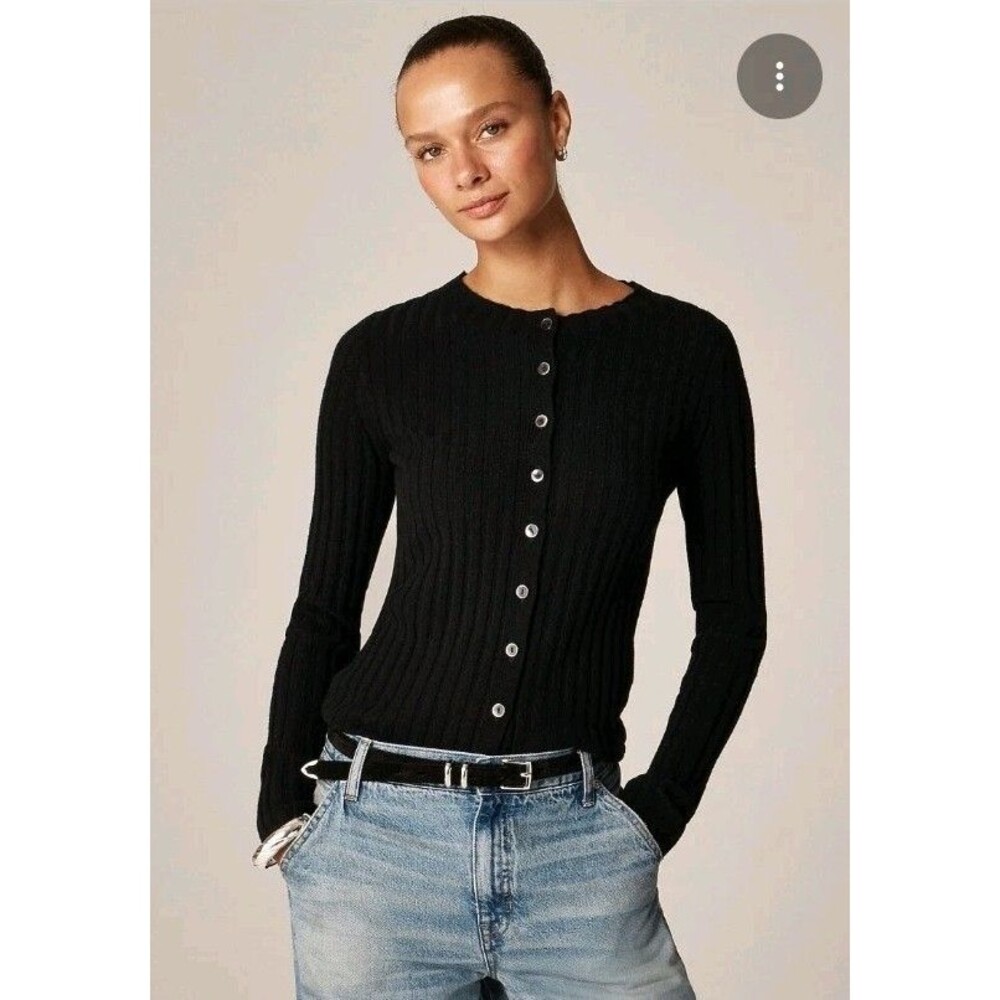 J. Crew Wide-Rib Cashmere Cardigan Sweater Black CO325 $178 Size M NWT